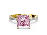Yellow gold Fancy Pink Princess  Cut Diamond Pavé Band Solitaire with Four-Prong Setting_3