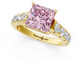 Yellow gold Fancy Pink Princess  Cut Diamond Pavé Band Solitaire with Four-Prong Setting_4