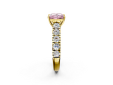Yellow gold Fancy Pink Princess  Cut Diamond Pavé Band Solitaire with Four-Prong Setting_5