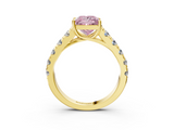Yellow gold Fancy Pink Princess  Cut Diamond Pavé Band Solitaire with Four-Prong Setting_6