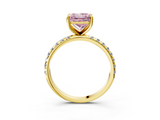 Yellow gold Fancy Pink Princess  Cut Diamond Pavé Band Solitaire with Four-Prong Setting_6