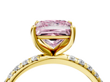 Yellow gold Fancy Pink Princess  Cut Diamond Pavé Band Solitaire with Four-Prong Setting_7