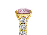 Yellow gold Fancy Pink Princess  Cut Diamond Pavé Band Solitaire with Four-Prong Setting_8