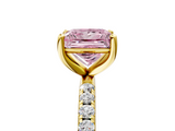 Yellow gold Fancy Pink Princess  Cut Diamond Pavé Band Solitaire with Four-Prong Setting_8