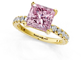 Yellow gold Fancy Pink Princess  Cut Diamond Pavé Band with Four-Prong Setting_1
