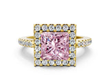 Yellow gold Fancy Pink Princess Cut Diamond Pavé Halo Ring with Four-Prong Setting_17