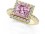 Yellow gold Fancy Pink Princess Cut Diamond Pavé Halo Ring with Four-Prong Setting_18