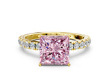 Yellow gold Fancy Pink Princess Cut Diamond Pavé Solitaire Engagement Ring with Four-Prong Setting_22