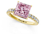 Yellow gold Fancy Pink Princess Cut Diamond Pavé Solitaire Engagement Ring with Four-Prong Setting_23
