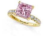 Yellow gold Fancy Pink Princess Cut Diamond Pavé Solitaire Ring with Round Band and Prong Setting_13