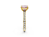 Yellow gold Fancy Pink Princess Cut Diamond Pavé Solitaire Ring with Round Band and Prong Setting_14