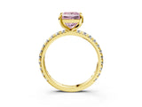 Yellow gold Fancy Pink Princess Cut Diamond Pavé Solitaire Ring with Round Band and Prong Setting_15