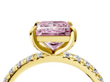 Yellow gold Fancy Pink Princess Cut Diamond Pavé Solitaire Ring with Round Band and Prong Setting_16