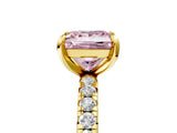 Yellow gold Fancy Pink Princess Cut Diamond Pavé Solitaire Ring with Round Band and Prong Setting_17
