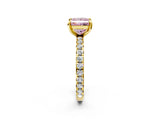 Yellow gold Fancy Pink Princess Cut Diamond Pavé Solitaire Ring with Round Band and Prong Setting_26
