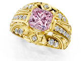 Yellow gold Fancy Pink Princess Cut Diamond Pave Art Deco Split Shank Ring with Four-Prong Setting_1