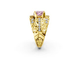 Yellow gold Fancy Pink Princess Cut Diamond Pave Art Deco Split Shank Ring with Four-Prong Setting_2