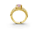 Yellow gold Fancy Pink Princess Cut Diamond Pave Art Deco Split Shank Ring with Four-Prong Setting_3