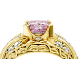 Yellow gold Fancy Pink Princess Cut Diamond Pave Art Deco Split Shank Ring with Four-Prong Setting_4