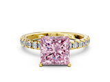 Yellow gold Fancy Pink Princess Cut Diamond Pave Band Solitaire Ring with Four-Prong Setting_17