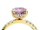 Yellow gold Fancy Pink Princess Cut Diamond Pave Band Solitaire Ring with Four-Prong Setting_21