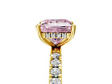 Yellow gold Fancy Pink Princess Cut Diamond Pave Band Solitaire Ring with Four-Prong Setting_22