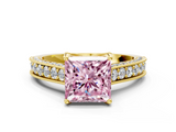 Yellow gold Fancy Pink Princess  Cut Diamond Pave Band with Four-Prong Setting