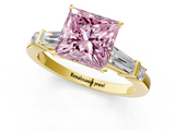 Yellow gold Fancy Pink Princess  Cut Diamond Ring with Baguette Side Stones, Channel Set Band, and Four-Prong Setting_1