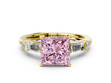 Yellow gold Fancy Pink Princess  Cut Diamond Ring with Baguette Side Stones, Channel Set Band, and Four-Prong Setting_24