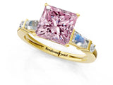 Yellow gold Fancy Pink Princess  Cut Diamond Ring with Baguette Side Stones, Channel Set Band, and Four-Prong Setting_25