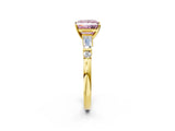 Yellow gold Fancy Pink Princess  Cut Diamond Ring with Baguette Side Stones, Channel Set Band, and Four-Prong Setting_26