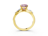 Yellow gold Fancy Pink Princess  Cut Diamond Ring with Baguette Side Stones, Channel Set Band, and Four-Prong Setting_3