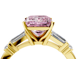 Yellow gold Fancy Pink Princess  Cut Diamond Ring with Baguette Side Stones, Channel Set Band, and Four-Prong Setting_4