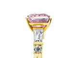 Yellow gold Fancy Pink Princess  Cut Diamond Ring with Baguette Side Stones, Channel Set Band, and Four-Prong Setting_5
