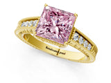 Yellow gold Fancy Pink Princess Cut Diamond Ring with Milgrain Pavé Band and Four-Prong Setting_21