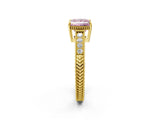 Yellow gold Fancy Pink Princess Cut Diamond Ring with Milgrain Pavé Band and Four-Prong Setting_22