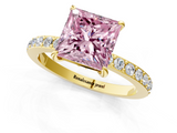 Yellow gold Fancy Pink Princess  Cut Diamond Ring with Pavé Band and Four-Prong Setting_1