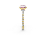 Yellow gold Fancy Pink Princess  Cut Diamond Ring with Pavé Band and Four-Prong Setting_2