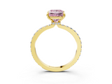 Yellow gold Fancy Pink Princess  Cut Diamond Ring with Pavé Band and Four-Prong Setting_3