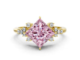 Yellow gold Fancy Pink Princess Cut Diamond Ring with Side Stones and Four-Prong Setting_46