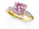 Yellow gold Fancy Pink Princess  Cut Diamond Ring with Tapered Baguette Side Stones in Four-Prong Setting_1