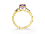 Yellow gold Fancy Pink Princess  Cut Diamond Ring with Tapered Baguette Side Stones in Four-Prong Setting_3