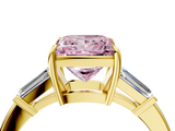 Yellow gold Fancy Pink Princess  Cut Diamond Ring with Tapered Baguette Side Stones in Four-Prong Setting_4