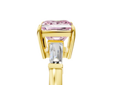 Yellow gold Fancy Pink Princess  Cut Diamond Ring with Tapered Baguette Side Stones in Four-Prong Setting_5