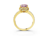 Yellow gold Fancy Pink Princess Cut Diamond Scalloped Halo Engagement Ring with Round Shared Prong Band_15