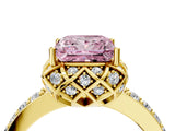 Yellow gold Fancy Pink Princess Cut Diamond Scalloped Halo Engagement Ring with Round Shared Prong Band_16