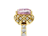 Yellow gold Fancy Pink Princess Cut Diamond Scalloped Halo Engagement Ring with Round Shared Prong Band_17