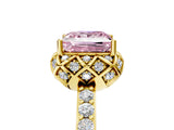 Yellow gold Fancy Pink Princess Cut Diamond Scalloped Halo Engagement Ring with Round Shared Prong Band_29