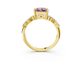Yellow gold Fancy Pink Princess Cut Diamond Scattered Round Accent Ring with Prong Setting_15