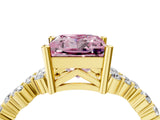 Yellow gold Fancy Pink Princess Cut Diamond Scattered Round Accent Ring with Prong Setting_16